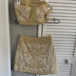 Chic Tan Embroidered Skirt Set